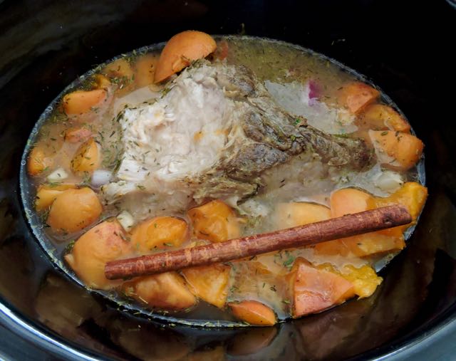 kitchen pork stew with fresh apricots late may - 1