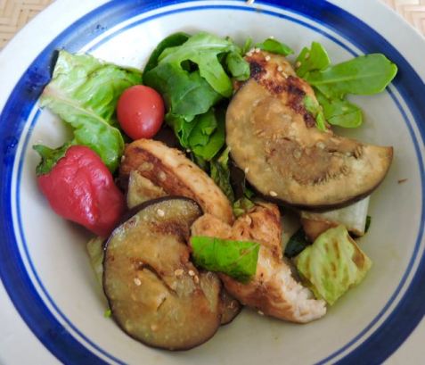 kitchen eggplant chicken pepper salad sept 2019 - 1