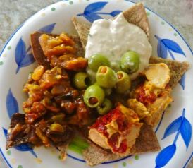 garden mediterranean pita medley eggplant caponata white bean dip hummus green olives sep 6 2021 - 1