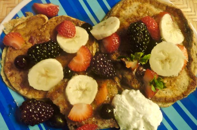 kitchen buckwheat pancakes blackberries strawberries syrup bananas yogurt oct 12 2021 - 1